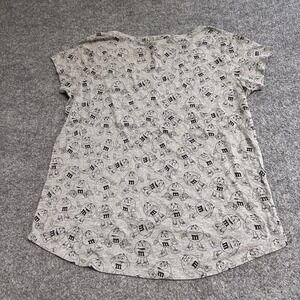 M&M's T-Shirt Womens Size 2XL Grey All Over Print Graphic V-Neck High Low Hem